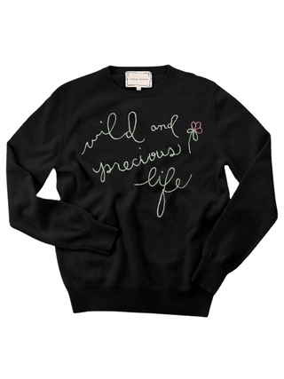 "wild and precious" Women's Cashmere Crewneck Cashmere Core LINGUA FRANCA NYC Black XS