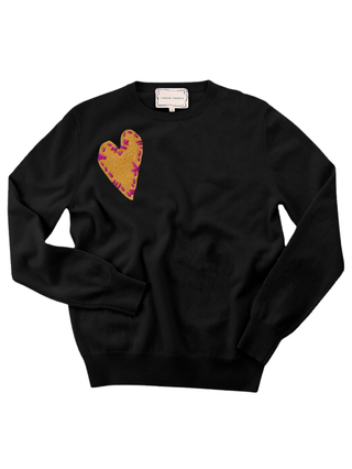 Felt Heart Crewneck Cashmere Core LINGUA FRANCA NYC Black XS