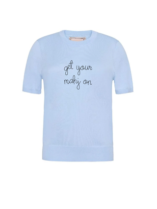"get your mahj on" Silk Cashmere Short Sleeve Crewneck