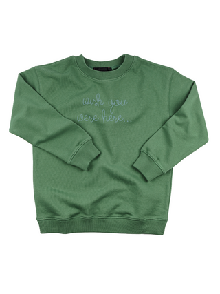 "wish you were here..." Kids' Sweatshirt  Lingua Franca NYC 2T Vintage Green 