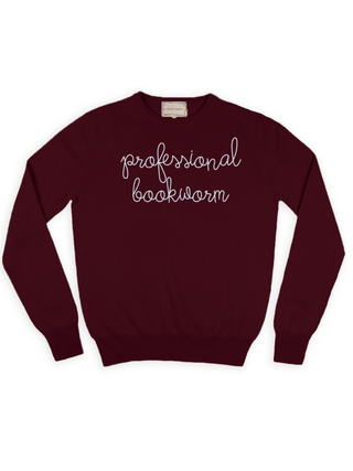 "professional bookworm" Crewneck Sweater Lingua Franca NYC Maroon XS 