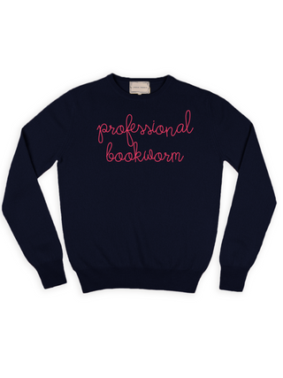 "professional bookworm" Crewneck Sweater Lingua Franca NYC Navy XS 