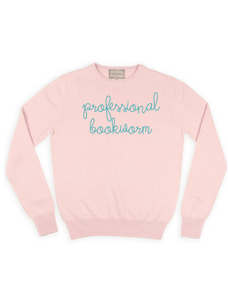 "professional bookworm" Crewneck Sweater Lingua Franca NYC Pale Pink XS 