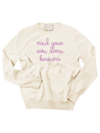 "mind your own damn business" Crewneck Sweater LINGUA FRANCA NYC Cream XS 