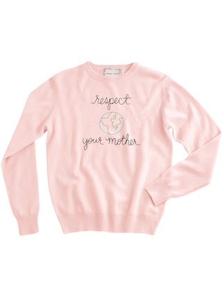 "respect your mother" Crewneck Cashmere Core LINGUA FRANCA NYC Pale Pink XS