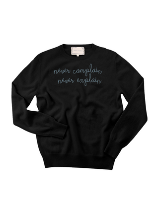 "never complain never explain" Women's Crewneck Cashmere Core LINGUA FRANCA NYC Black XS