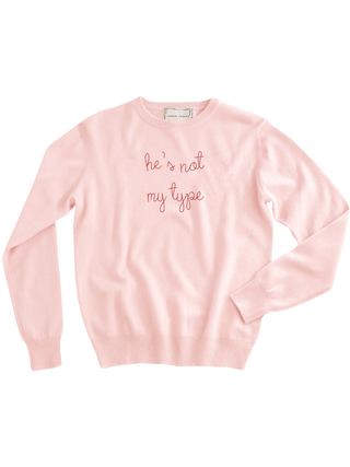 "he's not my type" Women's Crewneck Cashmere Core LINGUA FRANCA NYC Pale Pink XS