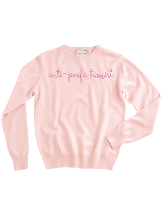 "anti-perfectionist" Women's Crewneck Cashmere Core LINGUA FRANCA NYC Pale Pink XS