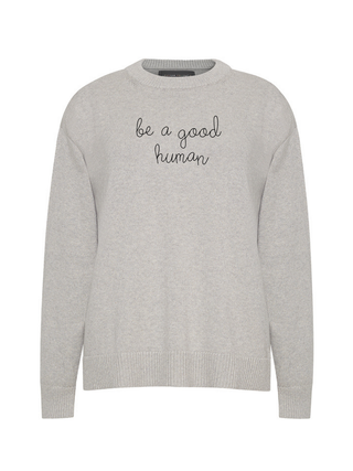 "be a good human" Maxine Sweater Cotton Cashmere Core LINGUA FRANCA NYC Smoke XS