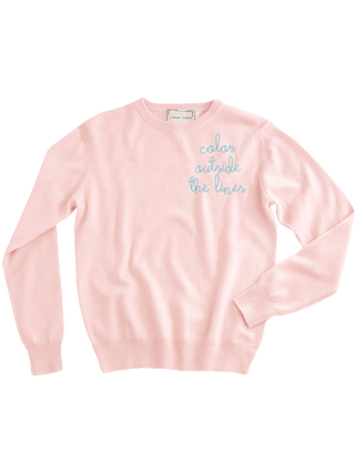 "color outside the lines" Women's Crewneck Cashmere Core LINGUA FRANCA NYC Pale Pink XS