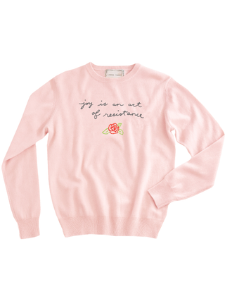 "joy is an act of resistance" Women's Crewneck Cashmere Core LINGUA FRANCA NYC Pale Pink XS
