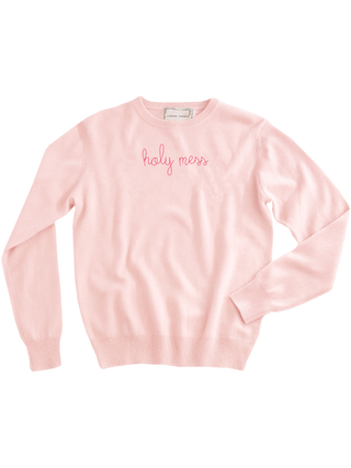 "holy mess" Women's Crewneck Cashmere Core LINGUA FRANCA NYC Pale Pink XS