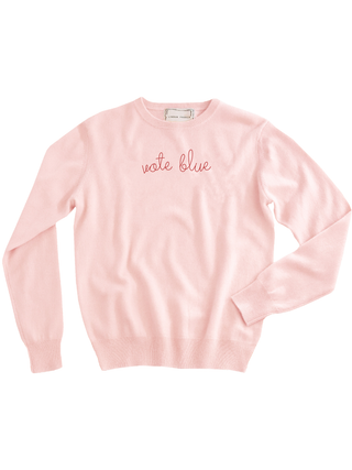 "vote blue" Women's Crewneck Cashmere Core LINGUA FRANCA NYC Pale Pink XS