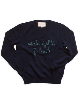 "liberté, égalité, fraternité" V-neck Womens Lingua Franca NYC Navy XS 