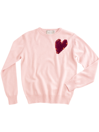 Felt Heart Crewneck Cashmere Core LINGUA FRANCA NYC Pale Pink XS
