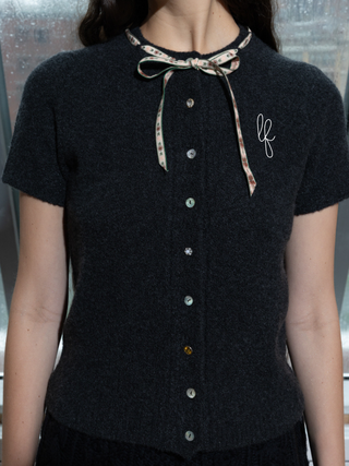 Custom Initial Amalie Cardigan RTW Lingua Franca NYC Charcoal XS