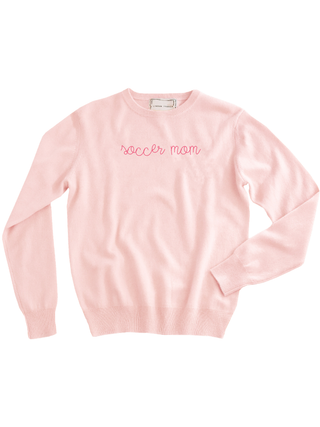 "team mom" Women's Crewneck Cashmere Core LINGUA FRANCA NYC Pale Pink XS