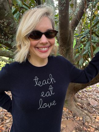 "teach eat love" Women's Crewneck Cashmere Core LINGUA FRANCA NYC