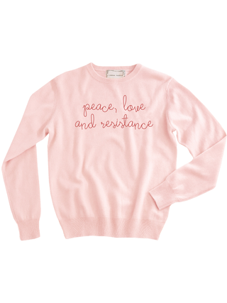 "peace, love and resistance" Women's Crewneck Cashmere Core LINGUA FRANCA NYC Pale Pink XS