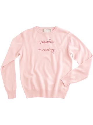 "november is coming" Women's Crewneck Cashmere Core LINGUA FRANCA NYC Pale Pink XS