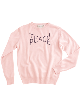 "teach peace" Women's Crewneck Cashmere Core LINGUA FRANCA NYC Pale Pink XS