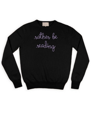 "rather be reading" Crewneck Sweater Lingua Franca NYC Black XS 