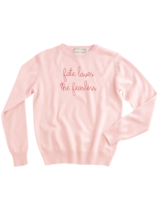 "fate loves the fearless" Women's Crewneck Cashmere Core LINGUA FRANCA NYC Pale Pink XS
