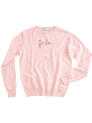 "fearless" Women's Crewneck Cashmere Core LINGUA FRANCA NYC Pale Pink XS
