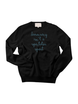 "democracy isn't a spectator sport" Men's Crewneck Cashmere Core LINGUA FRANCA NYC Black XS