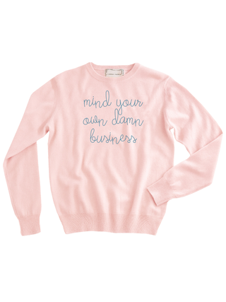 "mind your own damn business" Crewneck Sweater LINGUA FRANCA NYC Pale Pink XS 