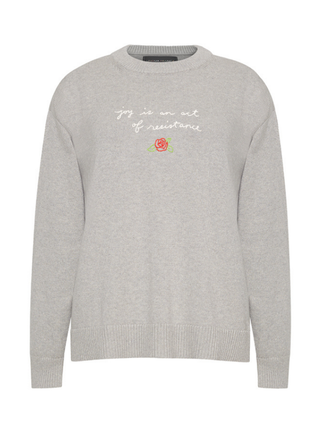 "joy is an act of resistance" Maxine Sweater Cotton Cashmere Core LINGUA FRANCA NYC Smoke XS