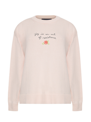 "joy is an act of resistance" Maxine Sweater Cotton Cashmere Core LINGUA FRANCA NYC Pale Pink XS