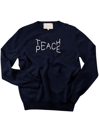 "teach peace" Women's Crewneck Cashmere Core LINGUA FRANCA NYC Navy XS
