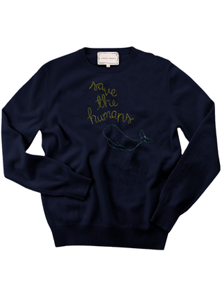 "save the humans" Women's Crewneck Cashmere Core LINGUA FRANCA NYC Navy XS