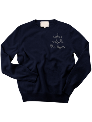 "color outside the lines" Women's Crewneck Cashmere Core LINGUA FRANCA NYC Navy XS