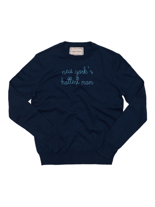 "new york's hottest mom" Women's Cotton Silk Crewneck Cashmere Core LINGUA FRANCA NYC Navy XS