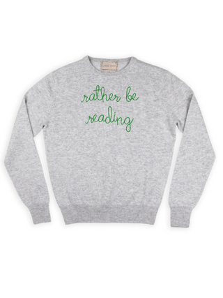 "rather be reading" Crewneck Sweater Lingua Franca NYC Smoke XS 