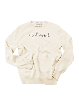 "i feel wicked" Women's Crewneck Cashmere Core LINGUA FRANCA NYC Cream XS