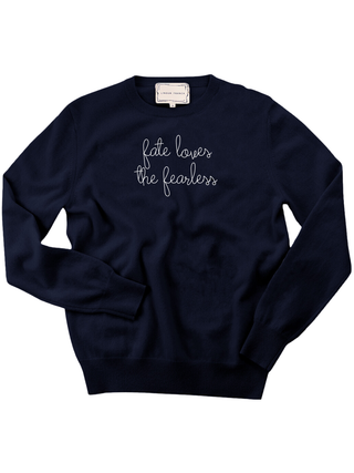 "fate loves the fearless" Women's Crewneck Cashmere Core LINGUA FRANCA NYC Navy XS