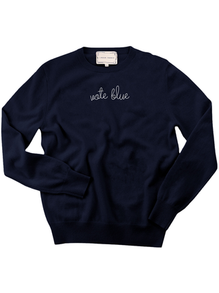"vote blue" Men's Crewneck Cashmere Core LINGUA FRANCA NYC Navy XS