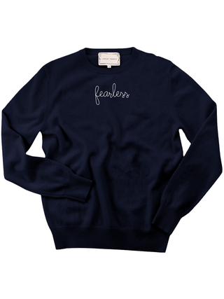 "fearless" Women's Crewneck Cashmere Core LINGUA FRANCA NYC Navy XS