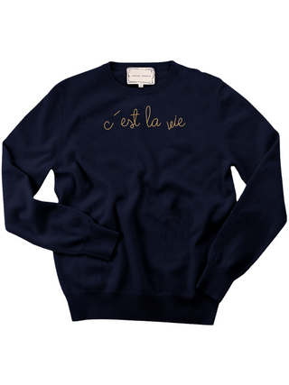 "c'est la vie" Crewneck Sweater Lingua Franca NYC Navy XS 