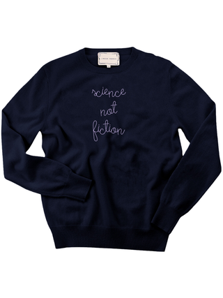 "science not fiction" Women's Crewneck Cashmere Core LINGUA FRANCA NYC Navy XS