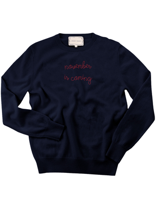 "november is coming" Women's Crewneck Cashmere Core LINGUA FRANCA NYC Navy XS