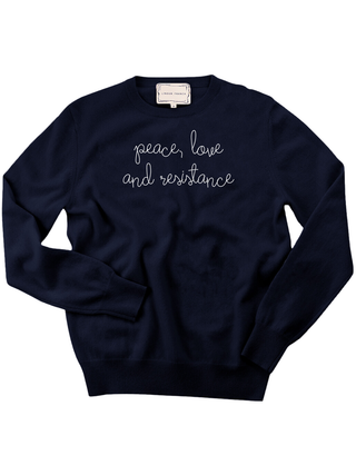 "peace, love and resistance" Women's Crewneck Cashmere Core LINGUA FRANCA NYC Navy XS