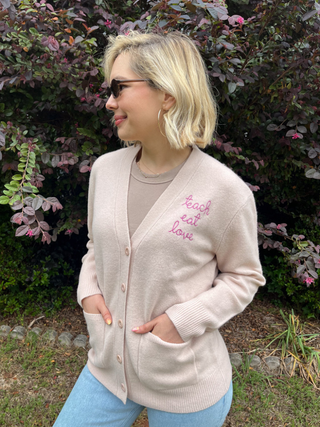 "teach eat love" Oversized Cluny Cardigan Cashmere Core LINGUA FRANCA NYC