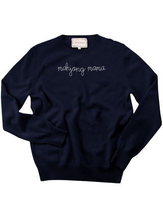 "mahjong mama" Women's Crewneck Cashmere Core LINGUA FRANCA NYC Navy XS