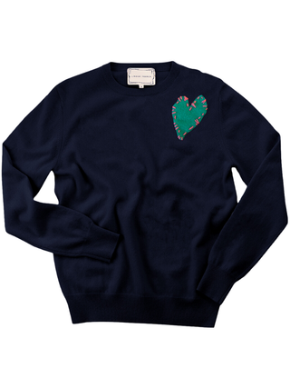 Felt Heart Crewneck Cashmere Core LINGUA FRANCA NYC Navy XS