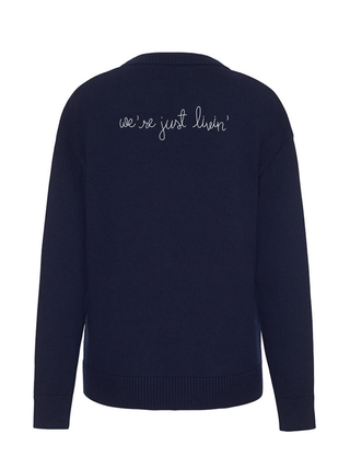 "we're not stressin'/we're just livin'" Maxine Sweater Cotton Cashmere Core LINGUA FRANCA NYC