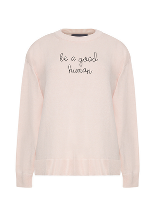 "be a good human" Maxine Sweater Cotton Cashmere Core LINGUA FRANCA NYC Pale Pink XS